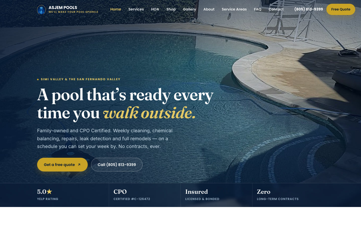 The ASJEM Pools website on a desktop screen